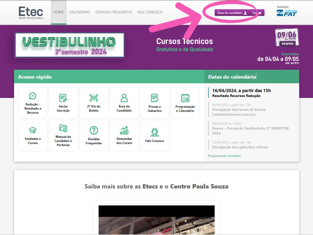 CP - Cursos Técnicos ETEC: Quarta imagem do tutorial de inscrição dos cursos