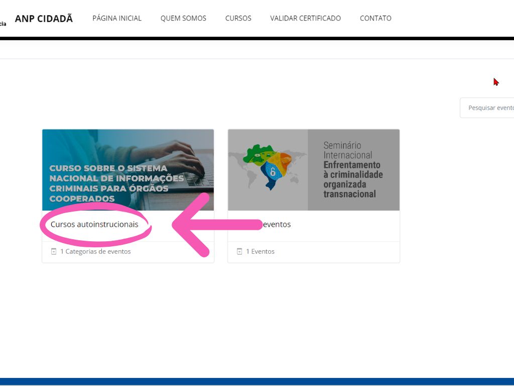 CP - Cursos Gratuitos Polícia Federal: segunda imagem do tutorial de inscrição do curso